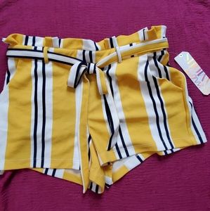 Striped self tie paperbag shorts
